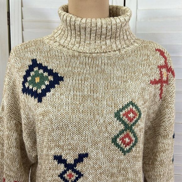 Sweater Tunic Oversized Small Oatmeal Mock Neck Long Sleeve - Picture 3 of 11